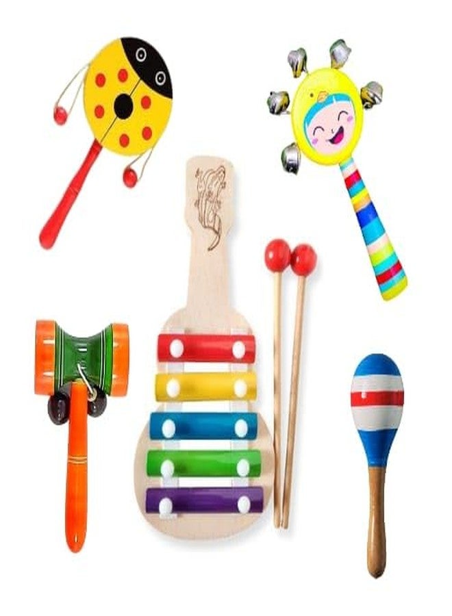 Little Mind Wooden rattles for Baby, Infants, New Born Babies Toys, Kids (0+ Years) - Set of 5 pcs - Multicolor - Discover Sounds, develops Sensory Skills - Image 1